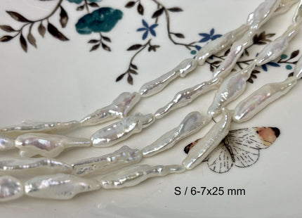 6-8x25-30 mm AAAA Natural White keshi Freshwater Pearls Genuine Super High Luster Natural White Long Biwa Stick Pearls 13 Beads #P3125