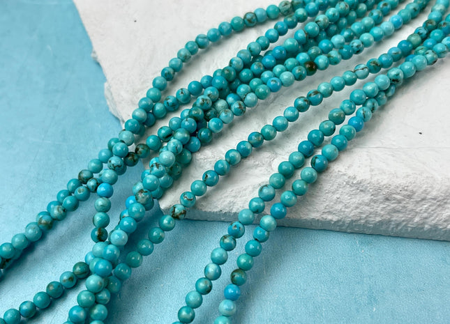3-3.5 mm Smooth Round Turquoise Gemstone Beads 14.5 Inches Strand #4705