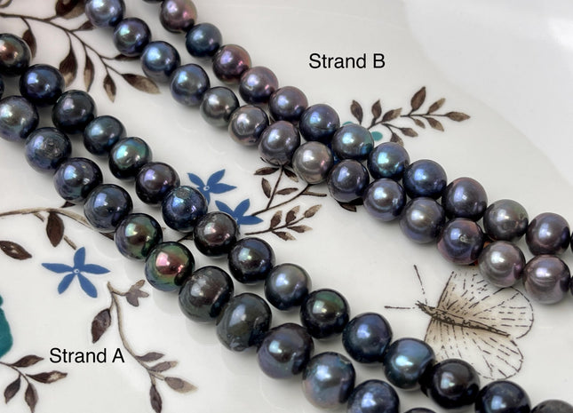 8-9 mm AA Dark Peacock Off Round Freshwater Pearls Genuine Very Rare High Luster Peacock Pearls #P3100