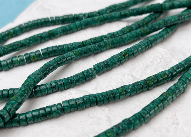 4 mm African Turquoise Heishi Rondelle Shape Green Gemstones Loose Beads 15 Inches Strand #4707