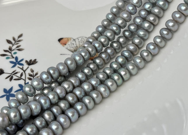 7 mm AAA Large Hole Silver Gray Half Strand Round Button Freshwater Pearls Hole Size 1.2-2.1mm Genuine Freshwater Pearl Beads #P3128