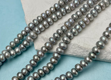 7 mm AAA Large Hole Silver Gray Half Strand Round Button Freshwater Pearls Hole Size 1.2-2.1mm Genuine Freshwater Pearl Beads #P3128