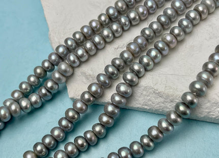 7 mm AAA Large Hole Silver Gray Half Strand Round Button Freshwater Pearls Hole Size 1.2-2.1mm Genuine Freshwater Pearl Beads #P3128