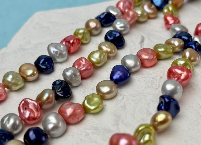 7-8 mm AA High Luster Gray Pink Champagne Purple Color Keshi Nugget Freshwater Pearl Beads Genuine Keshi Nugget Freshwater Pearls #P1849