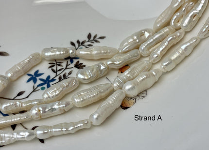 6-9x15-25 mm Half Strand Natural White Biwa Stick Freshwater Pearl Beads Genuine Large Hole 1.5 mm White Color Biwa Stick Pearls #P3102