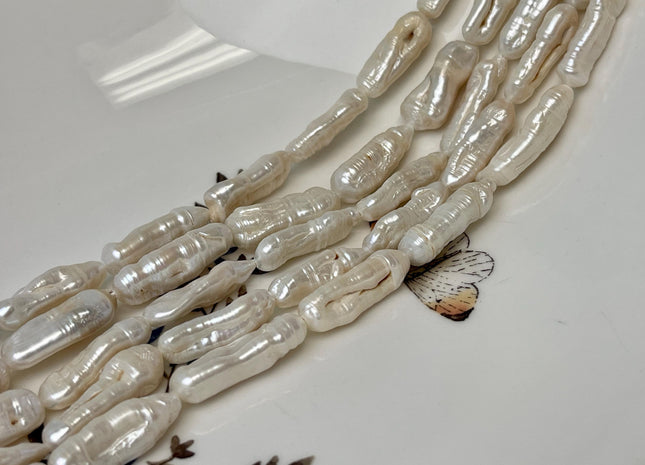 7-8x15-23 mm Natural White Biwa Stick Freshwater Pearl Beads Genuine Natural White Biwa Stick Freshwater Pearls C Grade#P3105