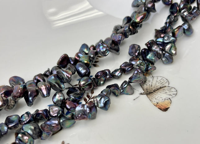 7-8x9-10 mm Dark Peacock Color Keshi Freshwater Pearls Top Drilled High Luster Genuine Keshi Freshwater Pearls #P3106