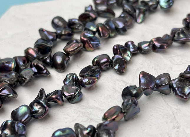 7-8x9-10 mm Dark Peacock Color Keshi Freshwater Pearls Top Drilled High Luster Genuine Keshi Freshwater Pearls #P3106