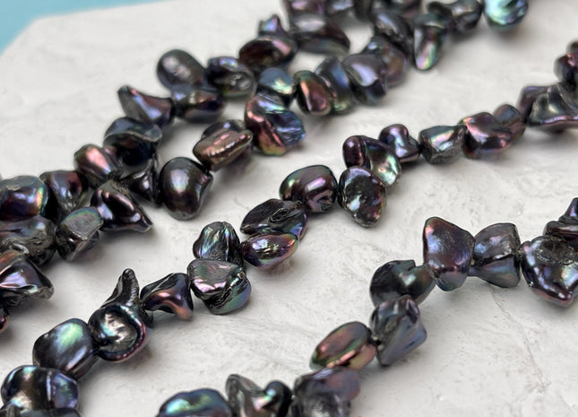 7-8x9-10 mm Dark Peacock Color Keshi Freshwater Pearls Top Drilled High Luster Genuine Keshi Freshwater Pearls #P3106