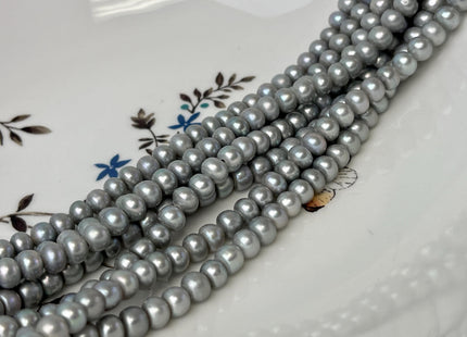 6-6.5mm AA Large Hole Half Strand Silver Gray Button/Rondelle Pearl Hole Size 1.2mm 1.5mm 2.1mm Genuine Freshwater Pearl Beads #P3108