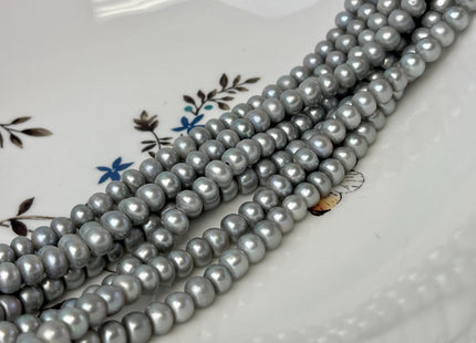 6-6.5mm AA Large Hole Half Strand Silver Gray Button/Rondelle Pearl Hole Size 1.2mm 1.5mm 2.1mm Genuine Freshwater Pearl Beads #P3108