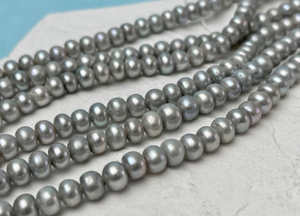 6-6.5mm AA Large Hole Half Strand Silver Gray Button/Rondelle Pearl Hole Size 1.2mm 1.5mm 2.1mm Genuine Freshwater Pearl Beads #P3108