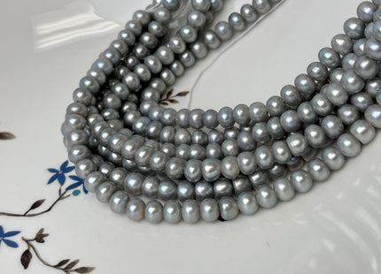 6-6.5mm AA Large Hole Half Strand Silver Gray Button/Rondelle Pearl Hole Size 1.2mm 1.5mm 2.1mm Genuine Freshwater Pearl Beads #P3108