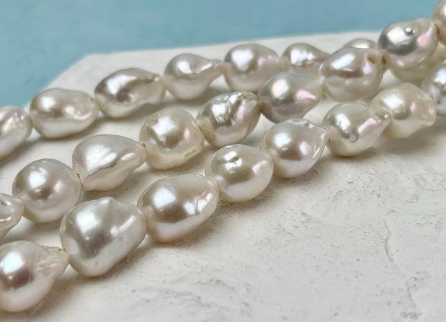 10-11x12-15 mm AAAA Half Strand Large Hole Natural White Baroque Pearl Hole Size 1.5mm 2.2mm Genuine High Luster Baroque Pearl Beads #P3094