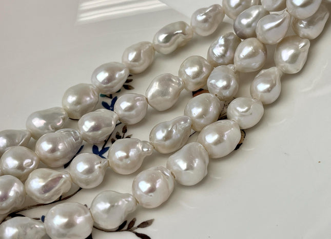 10-11x12-15 mm AAAA Half Strand Large Hole Natural White Baroque Pearl Hole Size 1.5mm 2.2mm Genuine High Luster Baroque Pearl Beads #P3094
