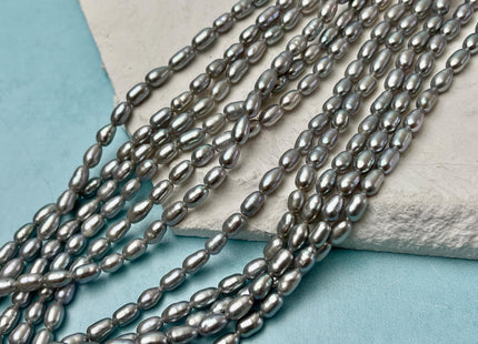 3.5x5-6 mm Silver Gray Color Rice / Oval Freshwater Pearls Genuine Freshwater Pearl Beads Small Tiny Freshwater Pearls #P1386