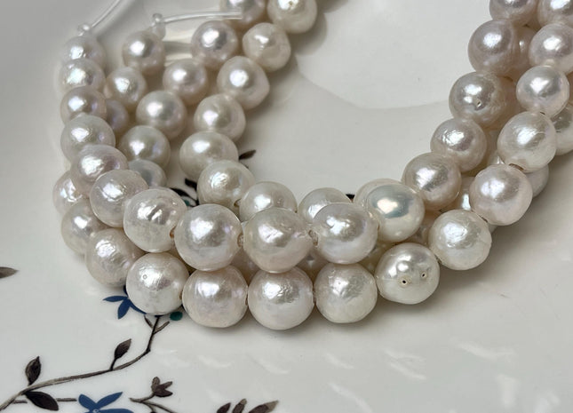 10-12 mm AAA Large Hole Half Strand Natural White Baroque Edison Pearl Beads Hole Size 1.5mm 2.1mm Large Hole Genuine Baroque Pearls #1727