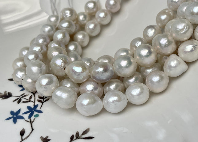 10-12 mm AA Large Hole Half Strand Natural White Edison Pearl Beads Hole Size 1.2mm 1.5mm Genuine Baroque Edison Pearls 18 Beads #P3129