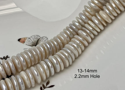 13-14mm Half Strand Large Hole Roundel Freshwater Pearls Hole Size 2mm OR 4mm Genuine Cultured Beads 34 Pieces #177