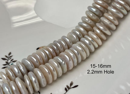 13-14mm Half Strand Large Hole Roundel Freshwater Pearls Hole Size 2mm OR 4mm Genuine Cultured Beads 34 Pieces #177