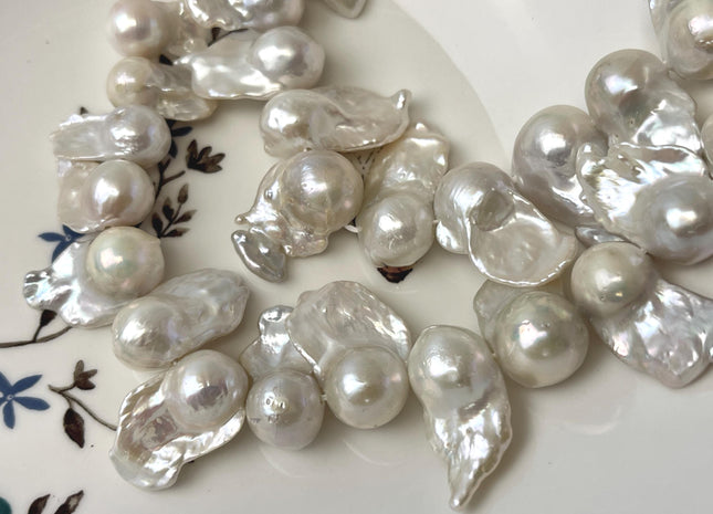 12-13x20 mm AAA Half Strand Large Hole Natural White Freshwater Baroque Pearl Genuine High Luster Top Drilled Baroque Pearl 15 Beads #P3131