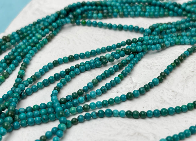 2mm 3mm Smooth Round Dark Turquoise Gemstone Beads 15.5 Inches Strand #4714