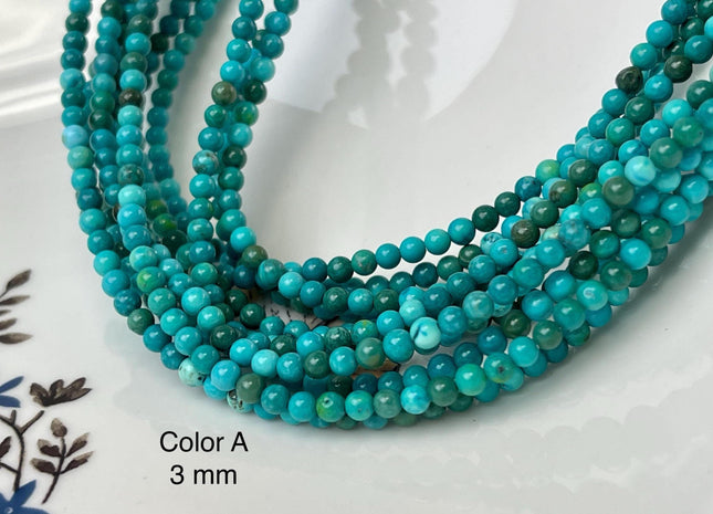 2mm 3mm Smooth Round Dark Turquoise Gemstone Beads 15.5 Inches Strand #4714