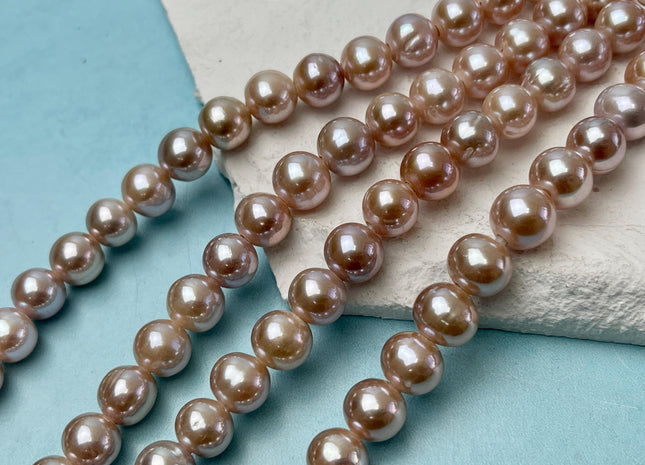 10 mm AAA Half Strand Extra Shiny Large Hole Natural Mauve Pink Off Round Freshwater Pearl Beads Hole Size 1.5 mm 2.2 mm 21 Beads #P3132