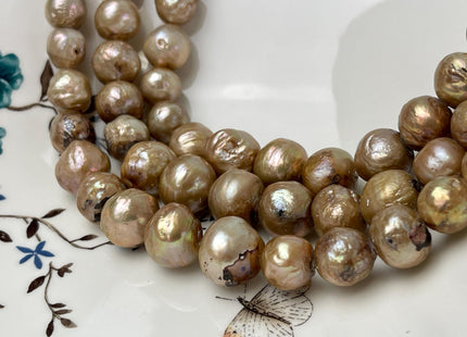 10-15mm Large Hole Gold Champagne Baroque Pearl 2.1mm Hole Rare Edison Pearl Genuine Jumbo Baroque Pearl 30 Beads #P3133