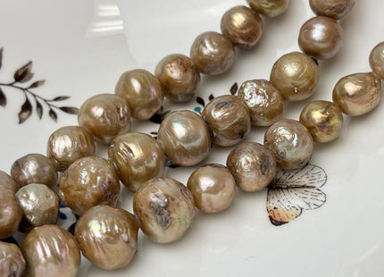 10-15mm Large Hole Gold Champagne Baroque Pearl 2.1mm Hole Rare Edison Pearl Genuine Jumbo Baroque Pearl 30 Beads #P3133