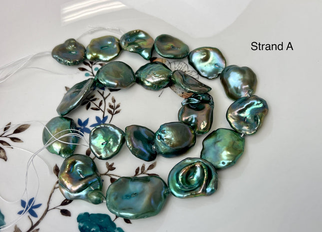 15-20x17-26 mm AAA Forest Green Color Jumbo Keshi Freshwater Pearl Beads Center Drilled Very Rare High Luster Huge Paddle Keshi Pearl #P3112