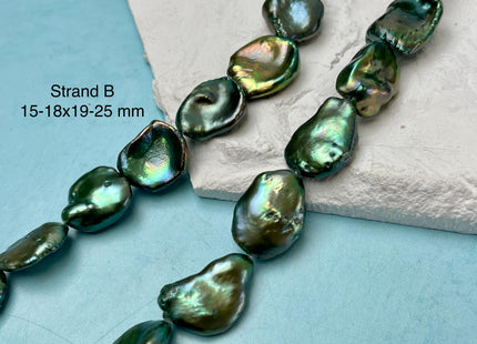 15-20x17-26 mm AAA Forest Green Color Jumbo Keshi Freshwater Pearl Beads Center Drilled Very Rare High Luster Huge Paddle Keshi Pearl #P3112