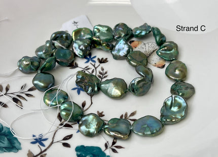 13-15 mm AAA Forest Green Color Jumbo Keshi Freshwater Pearl Beads Center Drilled Very Rare High Luster Huge Paddle Keshi Pearl #P3114