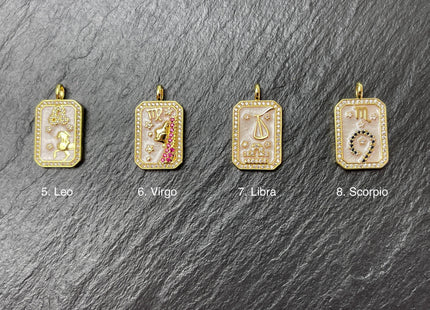 Astrology Zodiac Signs Charms for Necklace, 18K Gold Filled Charm Pendant With CZ, Antique Charms for Jewelry Making, One Piece #CR0079