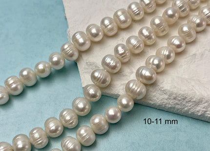 10-11 mm Natural White Potato Ringed Freshwater Pearl Beads Genuine Natural Pearl Beads, Cultured Freshwater Pearls #559
