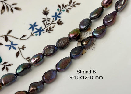 9-10x12-15 mm AAA Purple Peacock Color Freshwater Rice Nugget Pearl Beads Genuine High Quality Oval Nugget Freshwater Pearls #P3134
