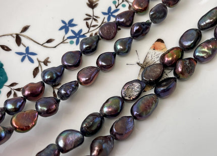 9-10x12-15 mm AAA Purple Peacock Color Freshwater Rice Nugget Pearl Beads Genuine High Quality Oval Nugget Freshwater Pearls #P3134