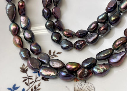 9-10x12-15 mm AAA Purple Peacock Color Freshwater Rice Nugget Pearl Beads Genuine High Quality Oval Nugget Freshwater Pearls #P3134