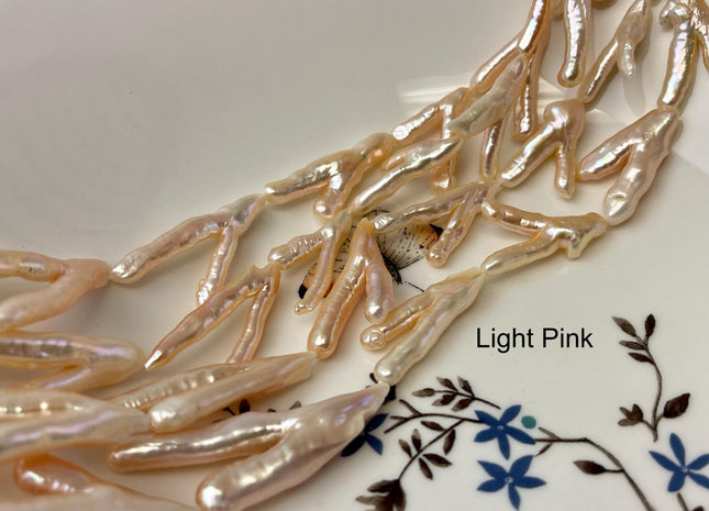 25-35mm AAA Rare Chicken Feet Shape Natural Light/Blush Pink High Luster Limited Edition Biwa Pearl Beads 13-14 Beads #P3150