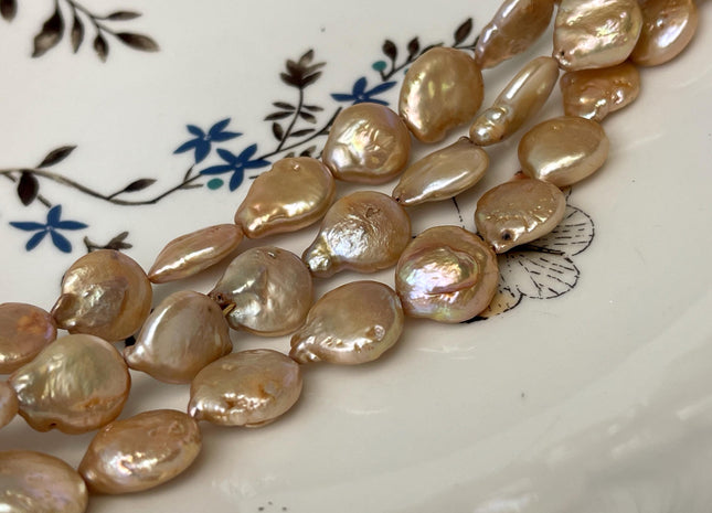 11 mm Freshwater Coin Pearl Beads Light Champagne, Cultured Freshwater Coin Pearl, Genuine Freshwater Pearl Beads #149