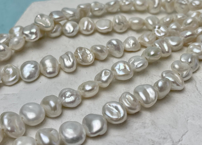 8-10 mm AAA Half Strand High Luster Natural White Keshi Nugget Freshwater Pearl Beads Large Hole Size 1.5 mm Pearl 24 Beads #P3153