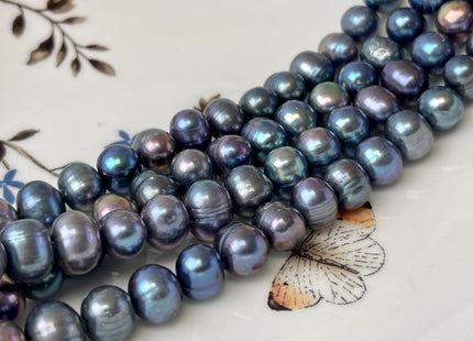 9-10 mm Blue Peacock Potato Freshwater Pearls Genuine Very Rare High Luster Blue Peacock Freshwater Pearls 45 Beads #P3135