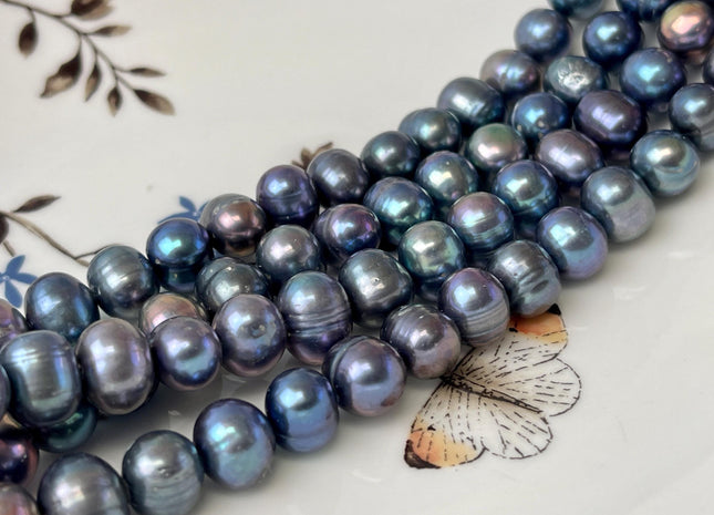 9-10 mm Blue Peacock Potato Freshwater Pearls Genuine Very Rare High Luster Blue Peacock Freshwater Pearls 45 Beads #P3135