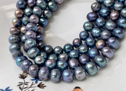 9-10 mm Blue Peacock Potato Freshwater Pearls Genuine Very Rare High Luster Blue Peacock Freshwater Pearls 45 Beads #P3135