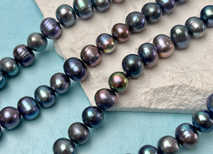9-10 mm Blue Peacock Potato Freshwater Pearls Genuine Very Rare High Luster Blue Peacock Freshwater Pearls 45 Beads #P3135