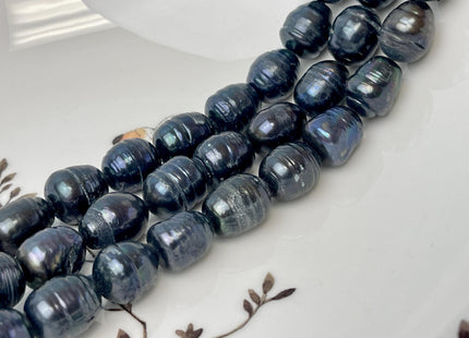 11-12x12-15 mm Dark Bluish Black Peacock Color Freshwater Rice/Oval Pearls Genuine High Luster Freshwater Rice Pearl Beads #P3137