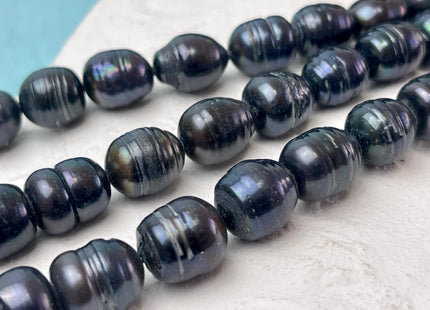 11-12x12-15 mm Dark Bluish Black Peacock Color Freshwater Rice/Oval Pearls Genuine High Luster Freshwater Rice Pearl Beads #P3137