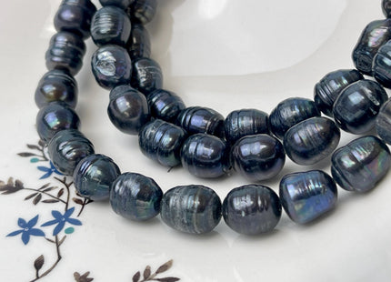 11-12x12-15 mm Dark Bluish Black Peacock Color Freshwater Rice/Oval Pearls Genuine High Luster Freshwater Rice Pearl Beads #P3137