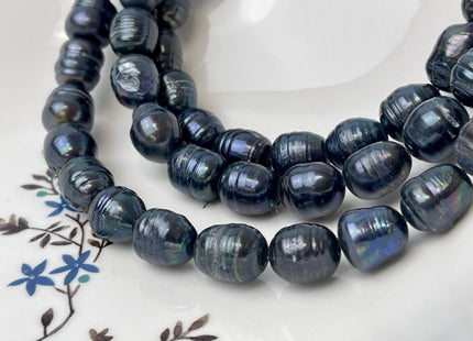 11-12x12-15 mm Dark Bluish Black Peacock Color Freshwater Rice/Oval Pearls Genuine High Luster Freshwater Rice Pearl Beads #P3137