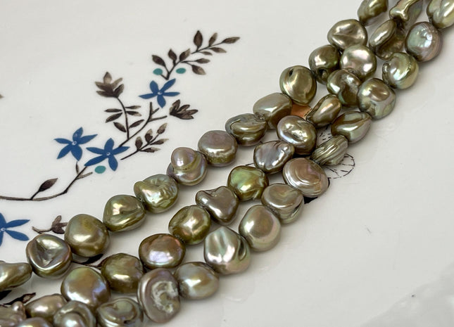 9-10 mm Green Color Keshi Nugget Freshwater Pearl Beads Center Drilled Very Rare High Luster Keshi Nugget Pearl #P3139